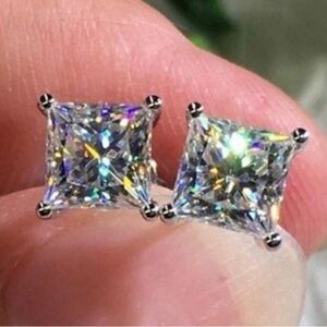 Renaissance Collection 16k White Gold 925 Sterling Silver CZ Stud Earrings